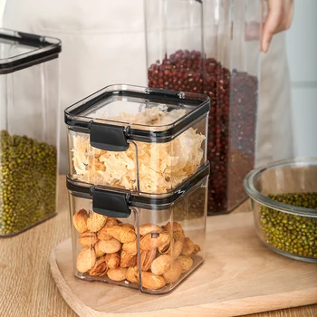 Transparentné zapečatené úložný box kuchyňa zrna, skladovanie úložný box štvorcová matica snack nádrž Opakovane a trvalé odstránenie