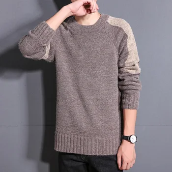 Pánske svetre Zimné kórejská verzia trend kolo krku pulóver s dlhým rukávom príležitostné voľné sveter mužov core priadza Pekný sveter