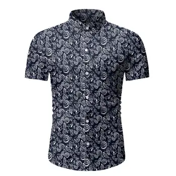 Pánske tlač košele camisa Voľné Muž 3D tričko blusa masculina Bežné Krátky Rukáv Zase Dole Golier košele mužov camisa masculina