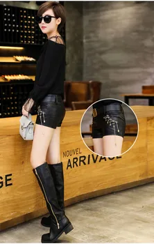 2019 jeseň nové topánky šortky kórejská verzia nosenie horná šortky tenké reťazca kožené nohavice