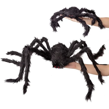 2 KS Falošné Giant Spider Halloween Dekorácie Čierna - Vonkajší Dvore Haunted House Party Dekor Dodávky(4.1 Ft + 1.64 Ft)