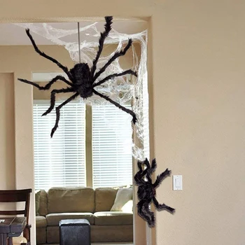 2 KS Falošné Giant Spider Halloween Dekorácie Čierna - Vonkajší Dvore Haunted House Party Dekor Dodávky(4.1 Ft + 1.64 Ft)