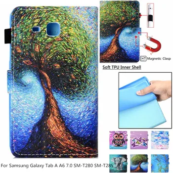 Móda Maľované Pre Galaxy Tab A A6 7.0 SM-T280 SM-T285 Stojan PU Kože Flip puzdro Smart Cover obal Pre Samsung T280 T285 shell