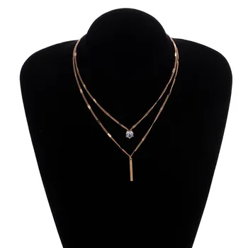 Jednoduché Vintage Štýl Drahokamu Crystal Pásy Prívesok Náhrdelníky pre Ženy Elegantné Dvojité Vrstvy Geometrické Náhrdelník Šperky Darček