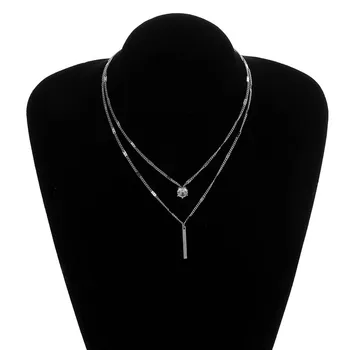 Jednoduché Vintage Štýl Drahokamu Crystal Pásy Prívesok Náhrdelníky pre Ženy Elegantné Dvojité Vrstvy Geometrické Náhrdelník Šperky Darček