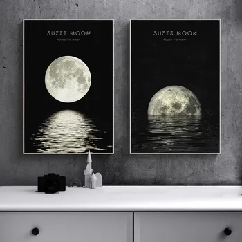 Full Moon Eclipse Plátno na Maľovanie Čierna a Biela Moon nástenné Maľby Cuadros Decoracion Salon obrazov na Stenu pre Obývacia Izba Kuchyňa
