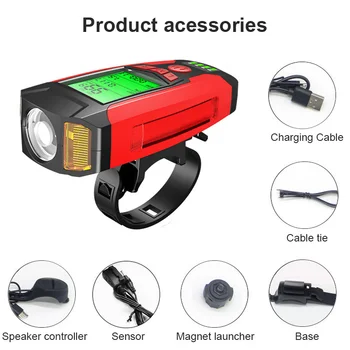 Požičovňa Ľahké Nepremokavé USB Nabíjanie Bicykel Predné Svetlo Blesku Riadidlá Cyklistické Vedúci Svetlo s Horn Speed Meter LCD Displej