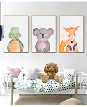 Cartoon Zvierat Antilopy Koala detskej Izby Domov Ochranu Životného prostredia Plátno Plagát Pozadí Dekoratívne Maľby