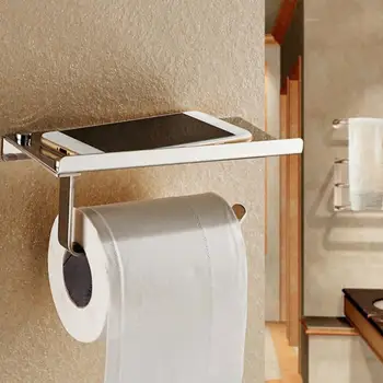 1 ks Stručné Wall Mount Kúpeľňa Toaletného Papiera Držiak Nehrdzavejúcej Ocele Rolka Papier, Držiaky na Telefón s Polica kúpeľňových doplnkov
