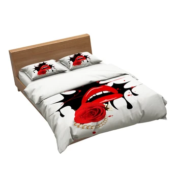YuXiu 3D Tlač Red Rose Pery Obliečky 3ks sada Black posteľná bielizeň Nastaviť Posteľná Bielizeň Kryt obliečky na Vankúše Kráľ, Kráľovná Plný Twin veľkosť