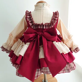 2020 Jeseň Ok Lolita Šaty S Lukom Na 2 Roky Bavlna, Baby, Dievčatá Oblečenie Ružová Turtleneck Spojov Dlhým rukávom Frocks