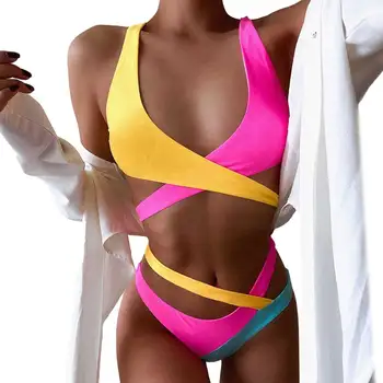 Ženy z Jedného kusu Sexy Bikiny Popruh Plavky, plážové oblečenie Obväz Reťazca Kombinézach Plávanie Oblek Pre Letné Push-up Bikini Set