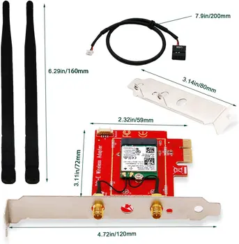 Bezdrôtové AC Dual Band 1200Mbps PCIE Wi-Fi Adaptér Bluetooth pre systém Windows alebo Linux 2.4 GHz 5GHzWiFi karty adaptéra