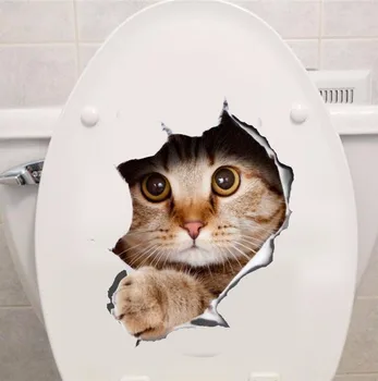 3d otvor zobraziť civid mačky samolepky na stenu domova obývacia izba kúpeľňa, wc chladnička pvc zvierat stenu plagát umenie