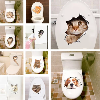 3d otvor zobraziť civid mačky samolepky na stenu domova obývacia izba kúpeľňa, wc chladnička pvc zvierat stenu plagát umenie