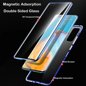 360 Magnetické Adsorpcie Flip Telefónu Prípade Huawei P40 Pro Lite P 40 Svetlo P40Pro P40Lite Obojstranný Sklenený Kryt Coque Fundas
