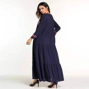 Výšivky na Blízkom Východe Ženy Abaya Moslimské oblečenie s Dlhým Rukávom Kaftan Islamskej arabčina turecký Maxi šaty Módne Navy voľné Šaty