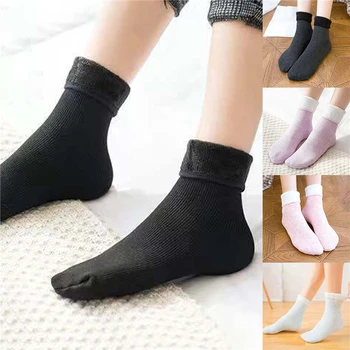 Ponožky Zimné Teplé Ženy Farebné Bavlna Plus Velvet Zahusťovanie Ponožky Priedušná A Potu-absorpciu Módne Polovice Ponožka