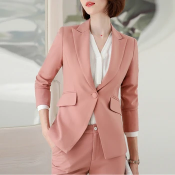 Profesionálne ženy, to oblek office nohavice vyhovovali 2019 nové slim jediného tlačidla ružové sako a voľne žijúcich nohavice dvoch-dielny Trendy Sukne Nastaviť