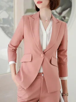 Profesionálne ženy, to oblek office nohavice vyhovovali 2019 nové slim jediného tlačidla ružové sako a voľne žijúcich nohavice dvoch-dielny Trendy Sukne Nastaviť