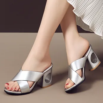Smeeroon 2020 hot predaj ženy letné sandále papuče duté von vysoké podpätky sandále fashion party, svadobné topánky žena, veľká veľkosť 48