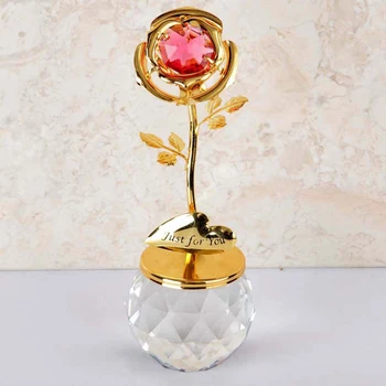 24K Gold elektrolyticky pokrývajú Crystal Golden Rose Darčeky Box pre Priateľku Praktické Tvorivé Romantický Gold Rose Domova Darček