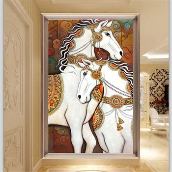Wellyu Vlastné tapetu, 3D fotografie, maľby Európskej olejomaľba luxusný pár kôň vstup tapety, maľby, 3d abstraktných de parede
