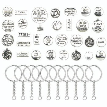 31Pcs Strieborná Farba list Náhrdelník Prívesok Keychain Prívesok a 10Pcs Krúžok na kľúče s Reťazca DIY Šperky Accesseries