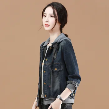 2020 dámske Džínsové Bundy s Kapucňou Vintage Jeans Bunda Ženy kórejský Výšivky Bežné Kabát Veste Jean Femme D883C KJ2568