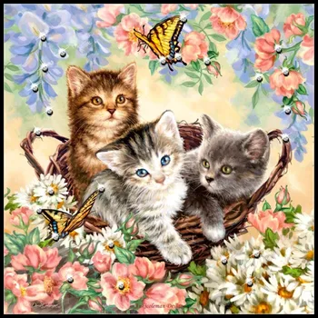 Mačiatka a Motýle - Počítajú Cross Stitch Súpravy - HOBBY Ručné Vyšívanie Na Vyšívanie 14 ct Cross Stitch Sady DMC Farba