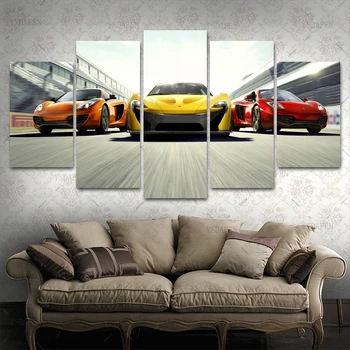 Op de muur HD tlač olieverf modulaire foto športové auto plagát druh izba dekor woondecoratie 5 stks plátno umenie z056
