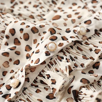 Leopard Šifón Ženy Blúzka 2020 Lete Nové Volánikmi Vintage Tlačidlo, Svietidlo Rukávy Office Lady Elegantné Košele Ťahá Topy Tees