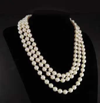 Jacqueline Kennedy Prvá Dáma Triple Strand reálne White Pearl Náhrdelník 17-19