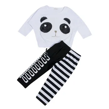 Roztomilý Batoľa Detský Baby Dievčatá Panda Bat Rukáv Topy+Stripe Nohavice 2ks Sada Oblečenie 2019 New Horúce Predaj Batoľa Dievča Oblečenie Bavlna