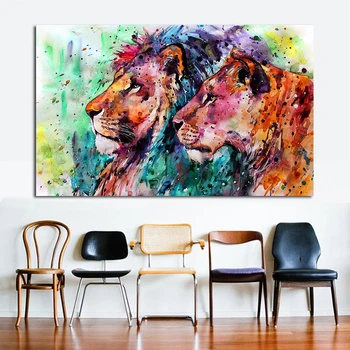 JQHYART Plátno Tlačiť Farebné Lev Zvierat Maľovanie obrazov na Stenu Pre Obývacia Izba Maliarske Umenie Plagáty Domova Bez Rámu
