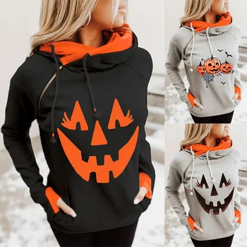 Halloween Bežné Klaun vzor Voľné nepravidelný hoodie Jeseň Zimné bundy pre ženy, Dlhý rukáv tlač dámske mikiny
