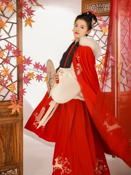 Pôvodné Han oblečenie žien vlna golier cape vyšívané cape vlasy na dlhé jesenné a zimné plus velvet