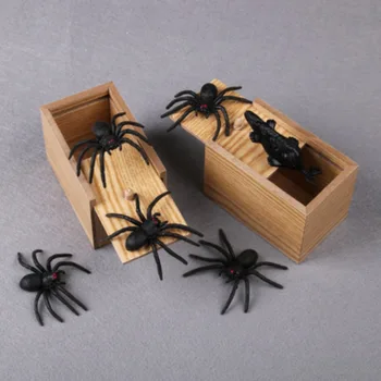 Umelé Black Spider Drevené Prekvapenie Vydesiť Box Vtip, Žart Prípade Zábavný Horor Trik Hračka Žart Rekvizity Darček Pre Dieťa