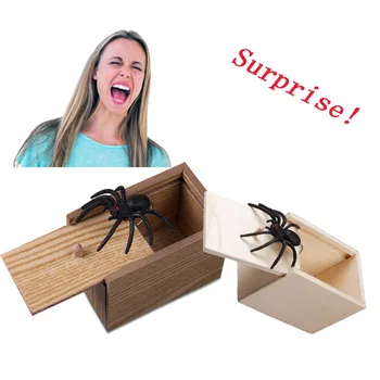Umelé Black Spider Drevené Prekvapenie Vydesiť Box Vtip, Žart Prípade Zábavný Horor Trik Hračka Žart Rekvizity Darček Pre Dieťa