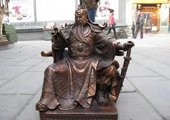 Čína Červený Bronz, Meď Sedieť Guan Gong Čítať Knihy Guan yu bojovník Boh Socha
