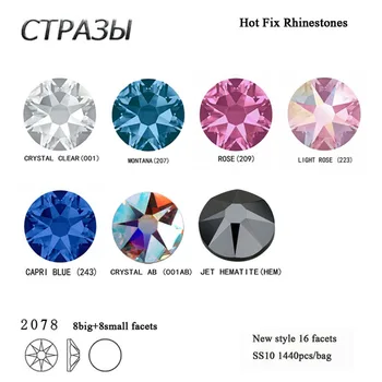 CTPA3bI SS10 Viacerých Farba Crystal Hot Fix Drahokamu 1440pcs Sklenenými Kamienkami rýchlu Opravu Žehlička Na Kamienkami Na Odev, Textílie, Tašky