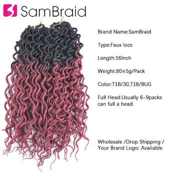 SAMBRAID 16-palcové Faux Kučeravé Locs predlžovanie Vlasov Ombre Syntetické Pletenie Vlasy 24 pramene Háčkovanie Sieťky, Pre Ženy