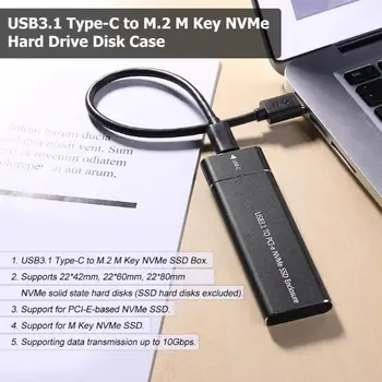 PCIE SSD USB3.1 Typ C do polohy M. 2 M Key NVMe PCI-E Pevný Disk Bývanie Prípade 10Gbps 2280 HDD Enclosure Mobile Box ssd (Solid State Poli