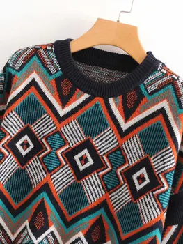 Hot predaj Tongli 53-7075 Európskych a Amerických módnych vietor žakárové kosoštvorec sveter