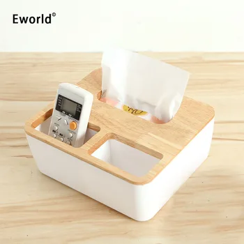 Eworld 3 Štýly Odnímateľné Plastové Tkaniva Box S Dubový Drevený Kryt Držiaka Telefónu Obrúsky Prípade Domov Organizátor Dekorácie