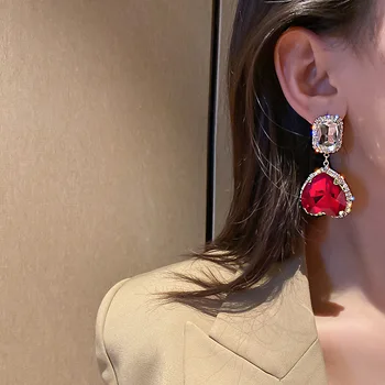 2021 Elegantný módy Ženy trendy prehnané Crystal Srdca náušnice kórejský náušnice pendientes mujer bijoux femme