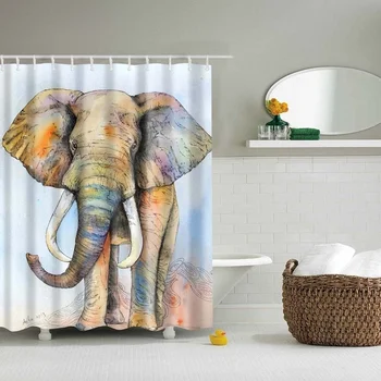 Dropshipping 3D Slon Zviera Tlače Nepremokavé Kúpeľňa Textílie Sprchový Záves