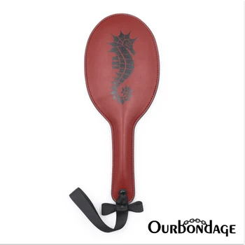Ourbondage Tmavo Červené PU Kožené Sea Horse Logo Pádlo Pre Dospelých BDSM Výprask Sexuálne Hračky Pre Mužov, Ženy