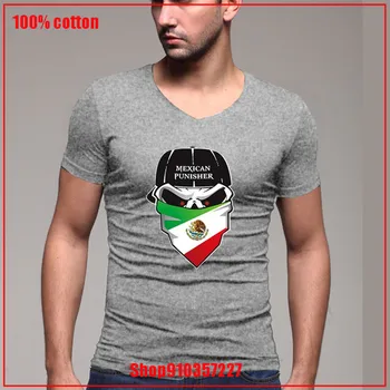 Pánske T-shirts 2020 Mexiko Punisher Lebky V-neck t-shirt muži t-shirt lete bavlna čierne tričko punk lebky rose Nový Dizajn