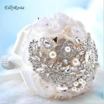 Elegantné Bling Pearl A Krištáľové Šperky, Svadobné Kytice, Svadobné Ruže Kvety Umelé Biela Nevesta Brošňa Bouquet de mariage
